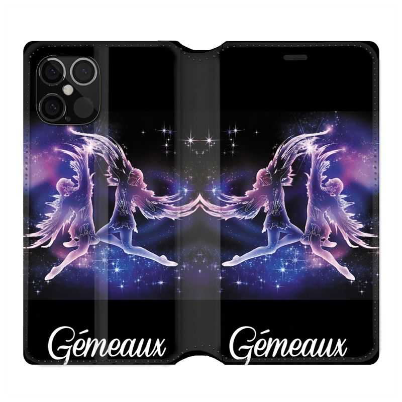 Housse Cuir Portefeuille Pour Iphone 12 / 12 Pro Signe Zodiaque 2 Gémeaux