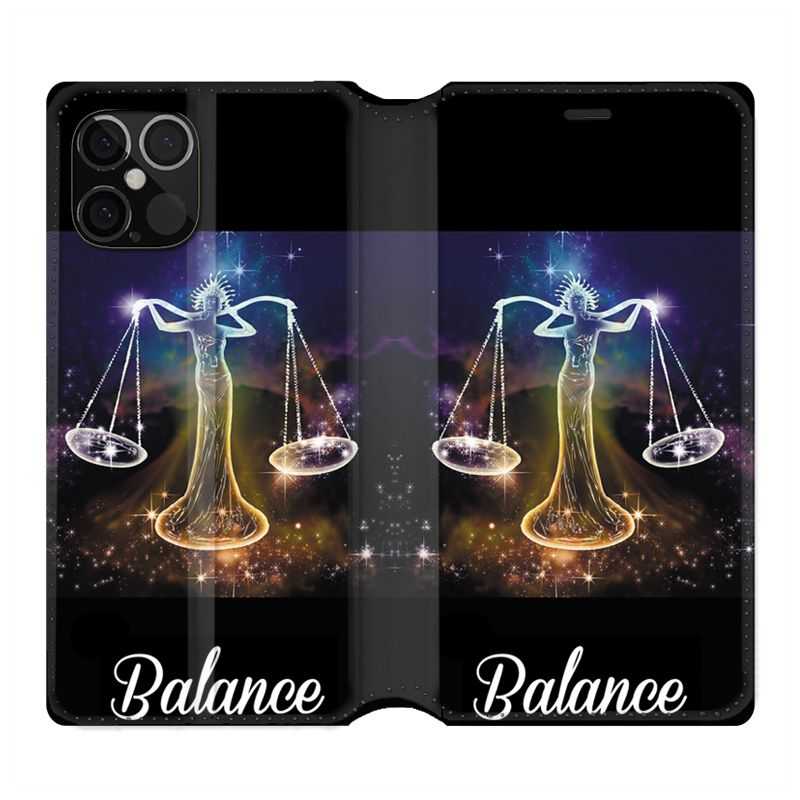 Housse Cuir Portefeuille Pour Iphone 12 / 12 Pro Signe Zodiaque 2 Balance