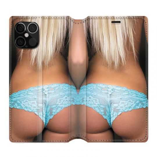 Housse Cuir Portefeuille Pour Iphone 12 / 12 Pro Sexy Tanga Bleu