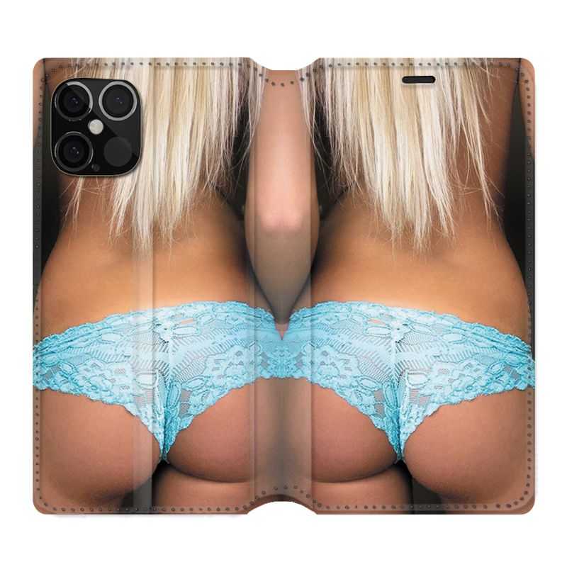 Housse Cuir Portefeuille Pour Iphone 12 / 12 Pro Sexy Tanga Bleu