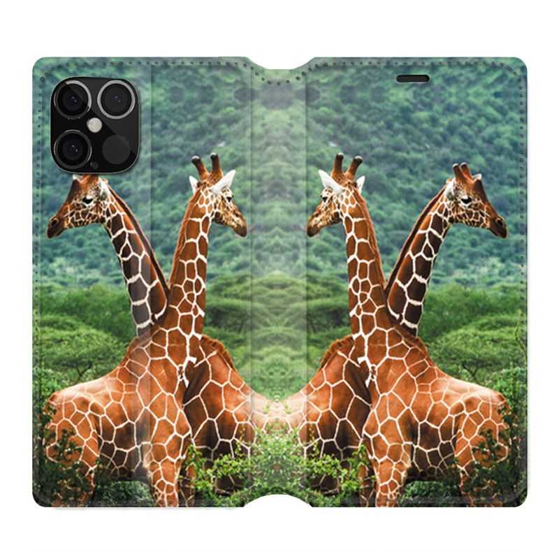 Housse Cuir Portefeuille Pour Iphone 12 / 12 Pro Savane Girafe Duo