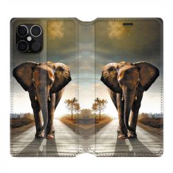 Housse Cuir Portefeuille Pour Iphone 12 / 12 Pro Savane Elephant Route