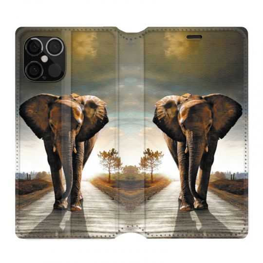 Housse Cuir Portefeuille Pour Iphone 12 / 12 Pro Savane Elephant Route