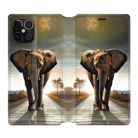 Housse Cuir Portefeuille Pour Iphone 12 / 12 Pro Savane Elephant Route