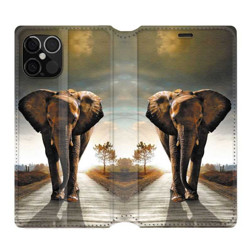 Housse Cuir Portefeuille Pour Iphone 12 / 12 Pro Savane Elephant Route