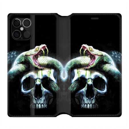 Housse Cuir Portefeuille Pour Iphone 12 / 12 Pro serpent Crane