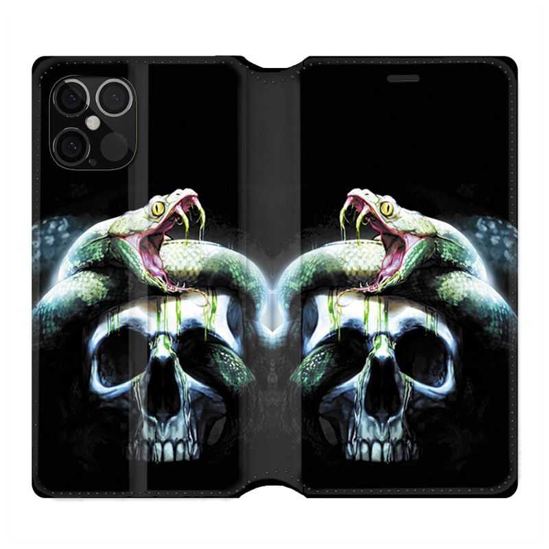 Housse Cuir Portefeuille Pour Iphone 12 / 12 Pro serpent Crane