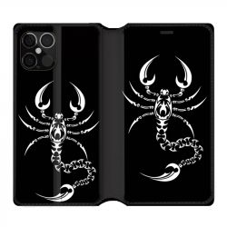 Housse Cuir Portefeuille Pour Iphone 12 / 12 Pro Scorpion Noir