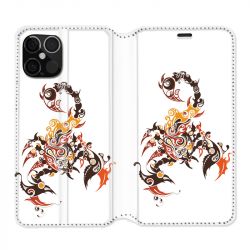 Housse Cuir Portefeuille Pour Iphone 12 / 12 Pro Scorpion Blanc