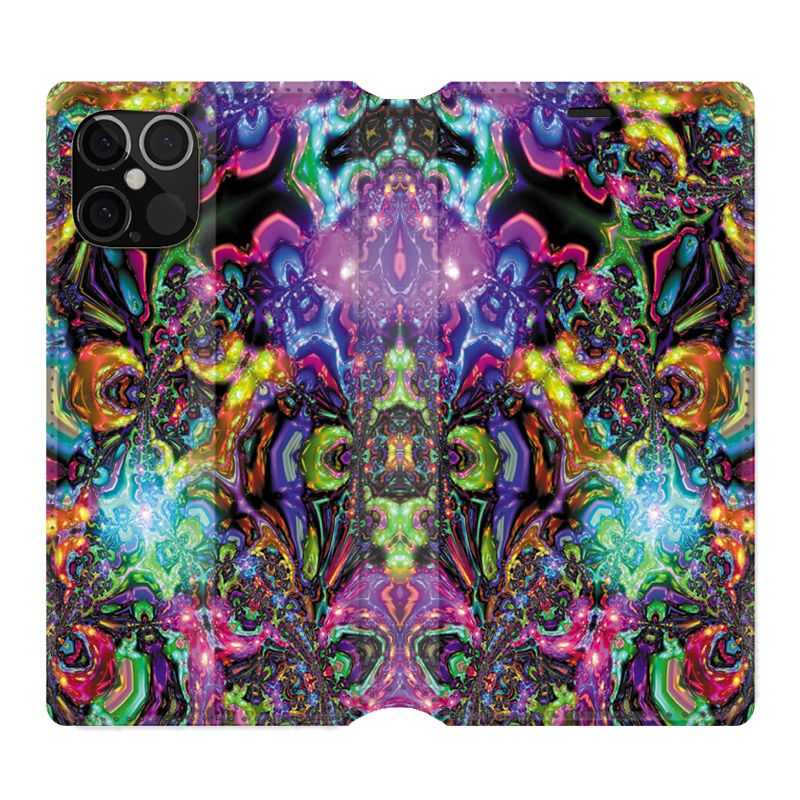 Housse Cuir Portefeuille Pour Iphone 12 / 12 Pro Psychedelic Colore