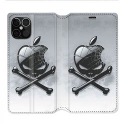 Housse Cuir Portefeuille Pour Iphone 12 / 12 Pro Pomme Tete Mort