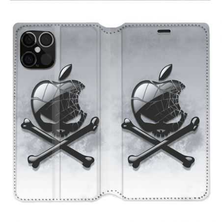 Housse Cuir Portefeuille Pour Iphone 12 / 12 Pro Pomme Tete Mort
