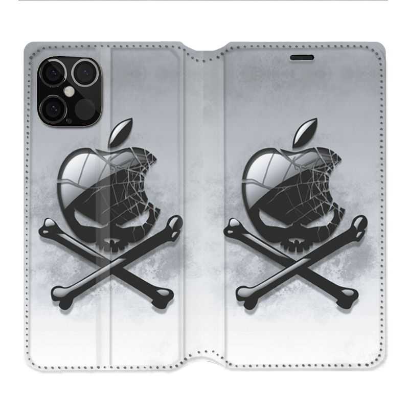 Housse Cuir Portefeuille Pour Iphone 12 / 12 Pro Pomme Tete Mort