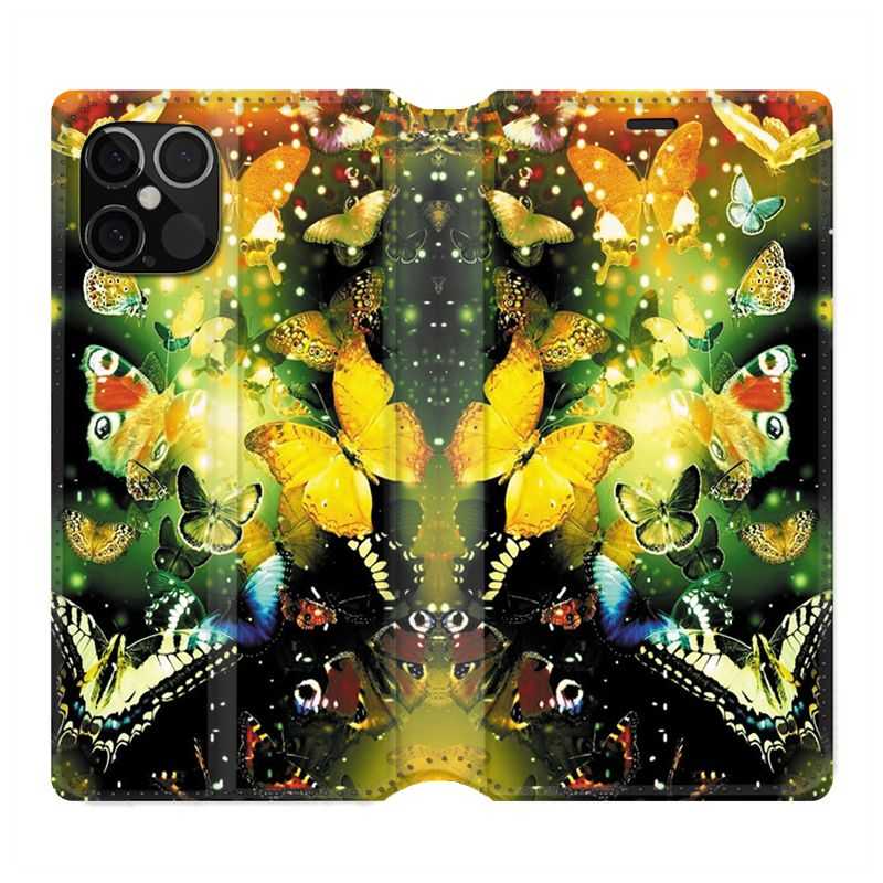 Housse Cuir Portefeuille Pour Iphone 12 / 12 Pro Papillon Jaune