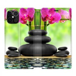 Housse Cuir Portefeuille Pour Iphone 12 / 12 Pro Orchidee Eau