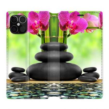 Housse Cuir Portefeuille Pour Iphone 12 / 12 Pro Orchidee Eau