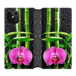 Housse Cuir Portefeuille Pour Iphone 12 / 12 Pro Orchidee Bambou