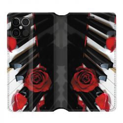 Housse Cuir Portefeuille Pour Iphone 12 / 12 Pro Musique Rose Piano
