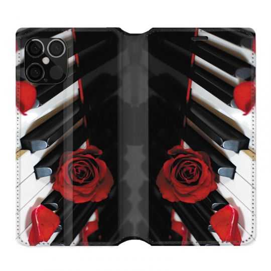 Housse Cuir Portefeuille Pour Iphone 12 / 12 Pro Musique Rose Piano