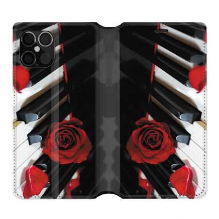 Housse Cuir Portefeuille Pour Iphone 12 / 12 Pro Musique Rose Piano