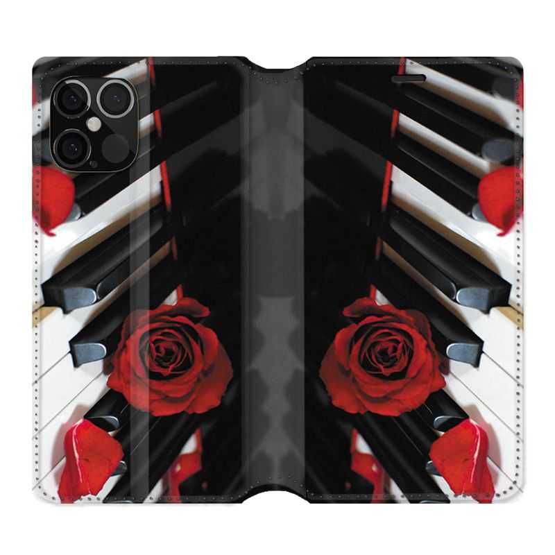 Housse Cuir Portefeuille Pour Iphone 12 / 12 Pro Musique Rose Piano