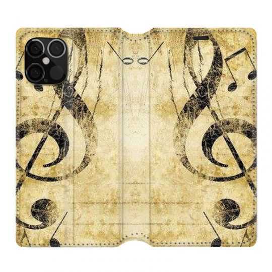 Housse Cuir Portefeuille Pour Iphone 12 / 12 Pro Musique Clé Sol Vintage