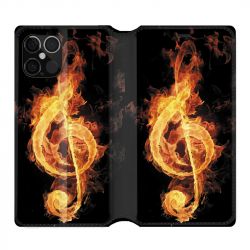 Housse Cuir Portefeuille Pour Iphone 12 / 12 Pro Musique Clé Sol Feu N