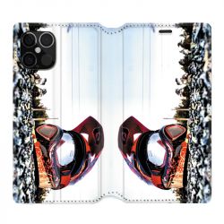 Housse Cuir Portefeuille Pour Iphone 12 / 12 Pro Moto Casque Cross