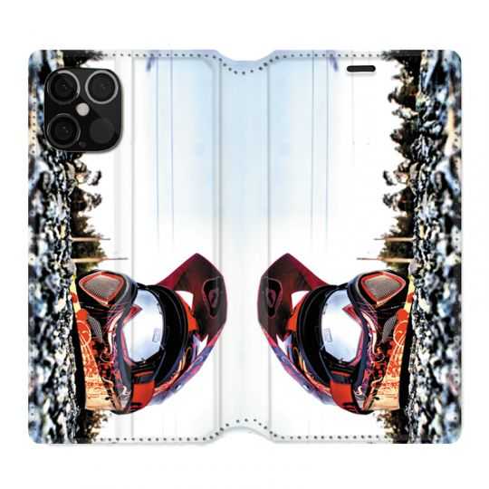 Housse Cuir Portefeuille Pour Iphone 12 / 12 Pro Moto Casque Cross
