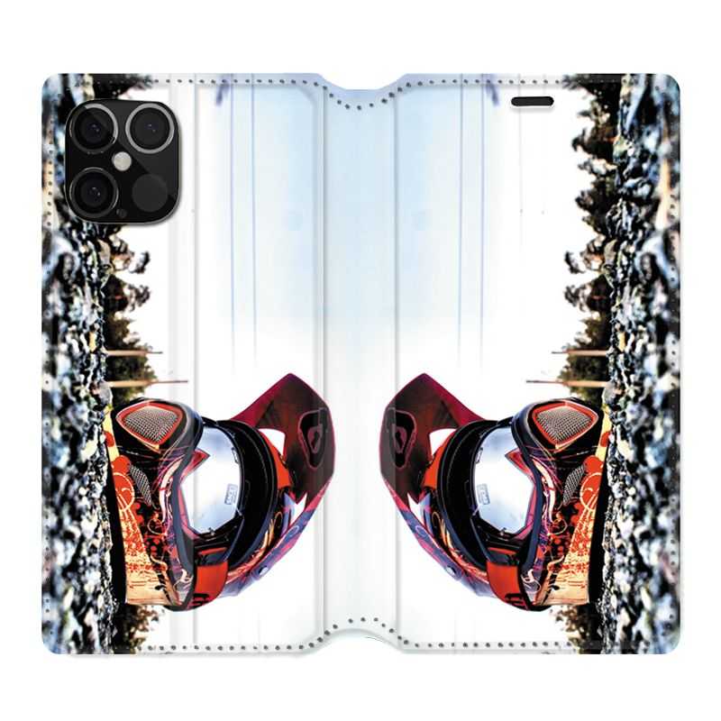Housse Cuir Portefeuille Pour Iphone 12 / 12 Pro Moto Casque Cross