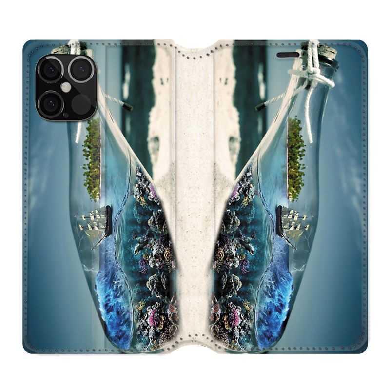 Housse Cuir Portefeuille Pour Iphone 12 / 12 Pro Mer Bouteille