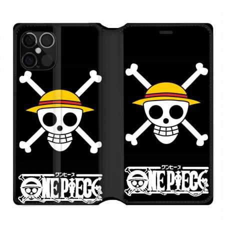 Housse Cuir Portefeuille Pour Iphone 12 / 12 Pro Manga One Piece Tete De Mort