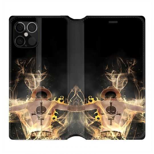 Housse Cuir Portefeuille Pour Iphone 12 / 12 Pro Manga One Piece Ace Noir