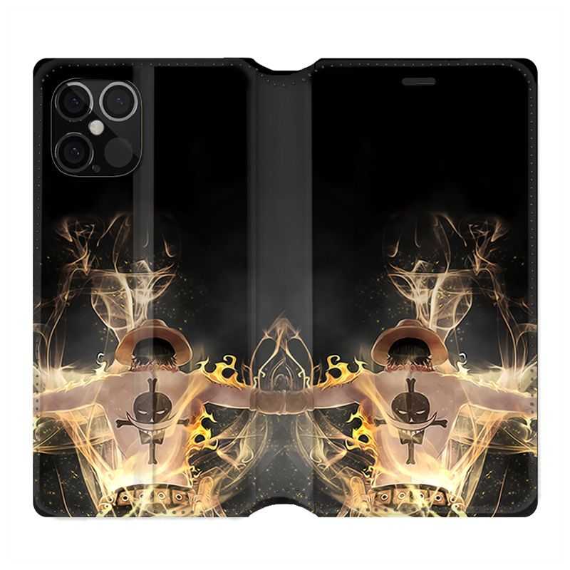 Housse Cuir Portefeuille Pour Iphone 12 / 12 Pro Manga One Piece Ace Noir