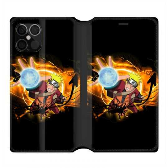 Housse Cuir Portefeuille Pour Iphone 12 / 12 Pro Manga Naruto Noir