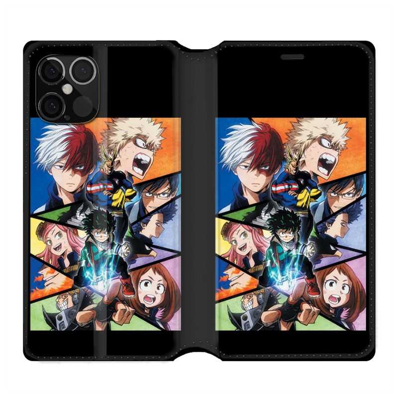 Housse Cuir Portefeuille Pour Iphone 12 / 12 Pro Manga My Hero Academia Noir