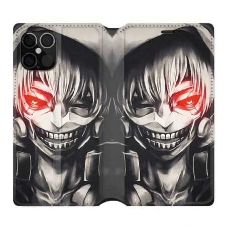 Housse Cuir Portefeuille Pour Iphone 12 / 12 Pro Manga Kaneki Noir