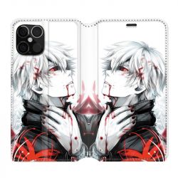Housse Cuir Portefeuille Pour Iphone 12 / 12 Pro Manga Kaneki Blanc