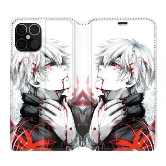 Housse Cuir Portefeuille Pour Iphone 12 / 12 Pro Manga Kaneki Blanc