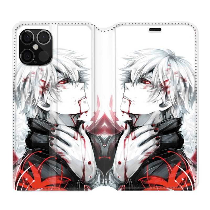 Housse Cuir Portefeuille Pour Iphone 12 / 12 Pro Manga Kaneki Blanc