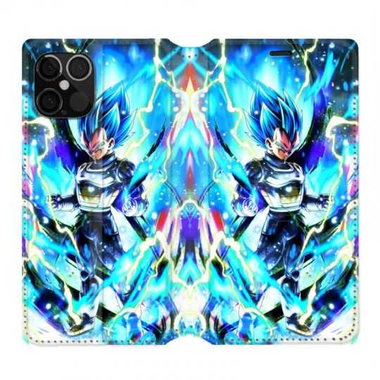 Housse Cuir Portefeuille Pour Iphone 12 / 12 Pro Manga Dragon Ball Vegeta Bleu
