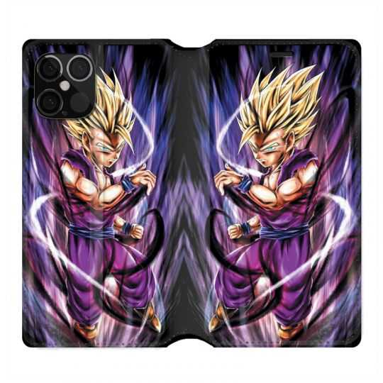 Housse Cuir Portefeuille Pour Iphone 12 / 12 Pro Manga Dragon Ball Sangohan Violet