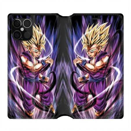 Housse Cuir Portefeuille Pour Iphone 12 / 12 Pro Manga Dragon Ball Sangohan Violet