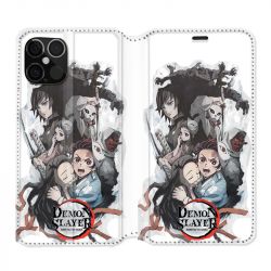 Housse Cuir Portefeuille Pour Iphone 12 / 12 Pro Manga Demon Slayer Blanc