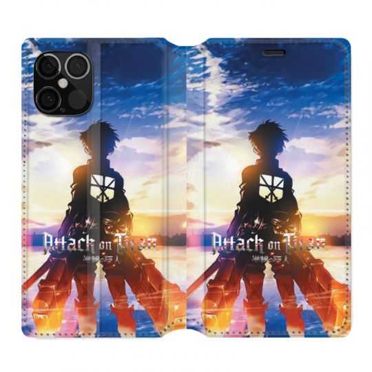 Housse Cuir Portefeuille Pour Iphone 12 / 12 Pro Manga Attaque Titans Soleil