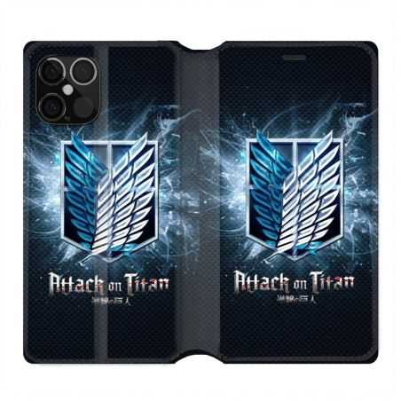 Housse Cuir Portefeuille Pour Iphone 12 / 12 Pro Manga Attaque Titans Noir