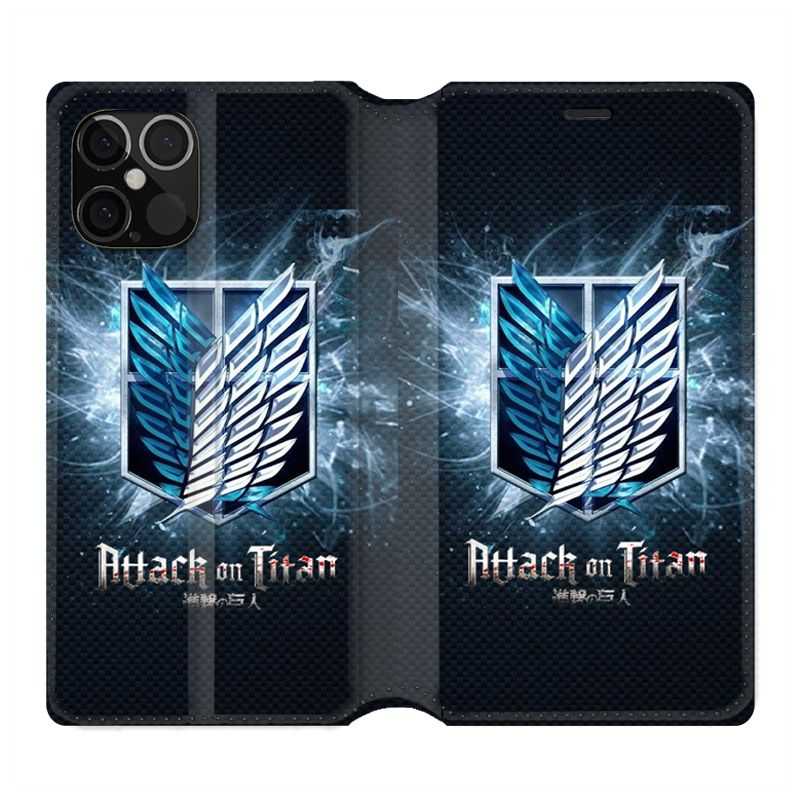Housse Cuir Portefeuille Pour Iphone 12 / 12 Pro Manga Attaque Titans Noir