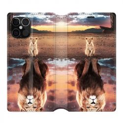 Housse Cuir Portefeuille Pour Iphone 12 / 12 Pro Lion Reflet