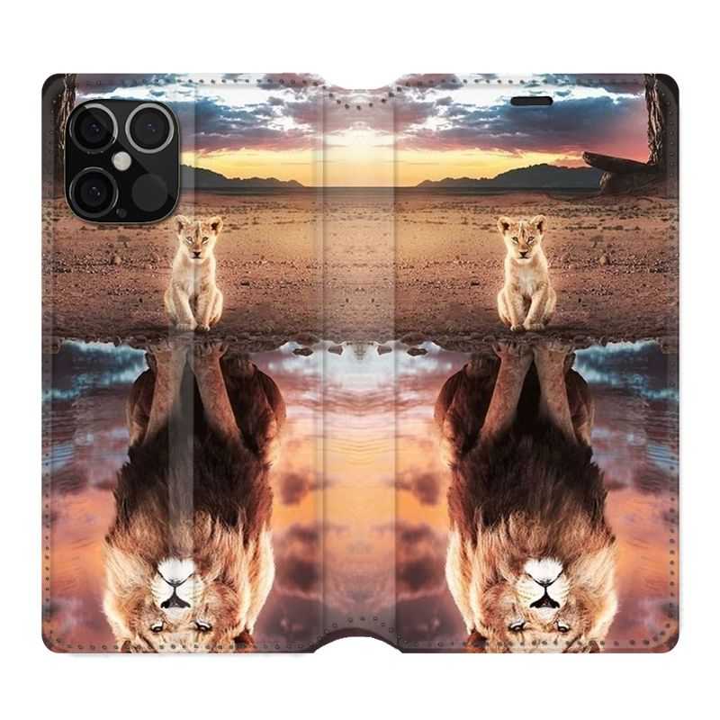 Housse Cuir Portefeuille Pour Iphone 12 / 12 Pro Lion Reflet