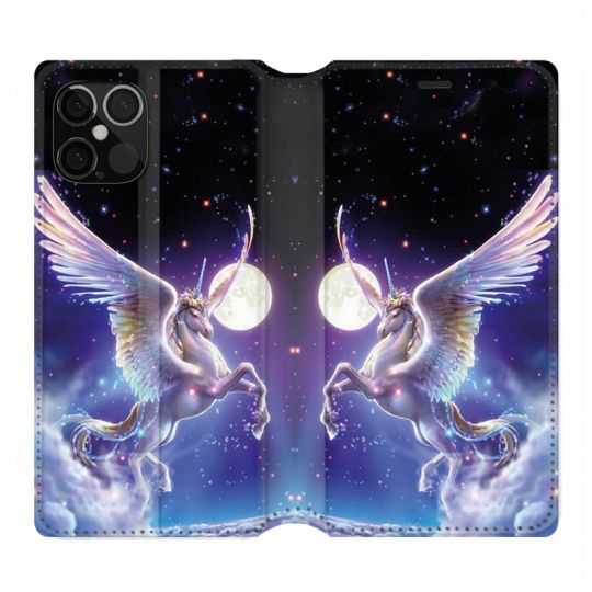 Housse Cuir Portefeuille Pour Iphone 12 / 12 Pro Licorne Céleste